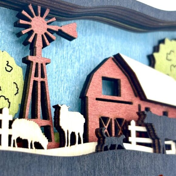 Country Farmhouse Decor Cow Farm Wood Wooden 3D Diorama Sculpture Figure New - Picture 3 of 7